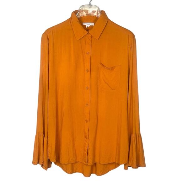 BeachLunchLounge Collared Button Front Long Sleeve Semi-Sheer Top Womens M - Picture 1 of 10